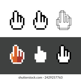 Pixel art outline sets icon of hand click in variation color. Pointer icon on pixelated style. 8bits perfect for game asset or design asset element for your game design. Simple pixel art icon asset