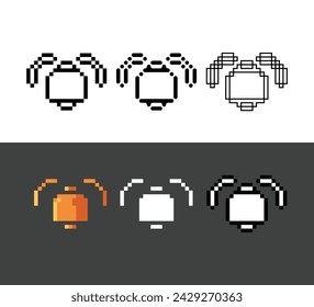 Pixel art outline sets icon of ring bell in variation color. Bell ringing icon on pixelated style 8bits perfect for game asset or design asset element for your game design. Simple pixel art icon asset