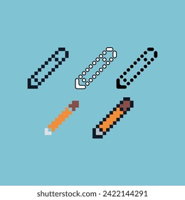 Pixel art outline sets icons of pencil icon sign variations in color. Pencil icon in pixelated style. 8-bit Illustration,for design asset elements, game UIs, and mobile apps icon collection.