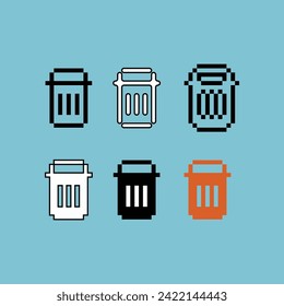 Pixel art outline sets icons of recycle bin sign variations in color.trash bin icon in pixelated style. 8-bit Illustration,for design asset elements, game UIs, and mobile apps icon collection.