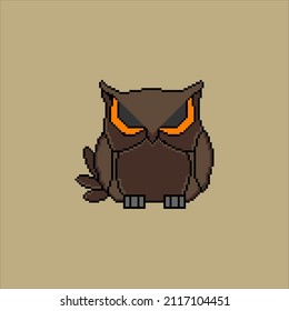 Pixel art with owl vector illustration.