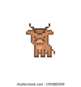Pixel art ox character isolated on white background. Cute 8 bit wildlife animal logo. Retro vintage 80s; 90s slot machine/video game graphics. Bull icon. Chinese zodiac symbol.