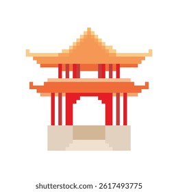 Pixel art of Pagoda. Pixelated traditional building of China and Japan.