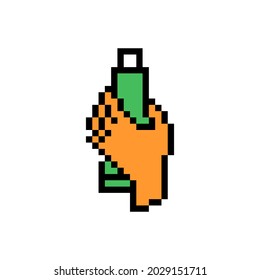Pixel art paint, toothpaste or cream tube in a hand symbol isolated on white background. 8 bit icon. Old school vintage retro 80s, 90s 2d computer, video game, slot machine graphics.
