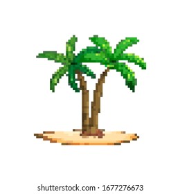 Pixel Art Palm Tree. For Game. 8 Bit