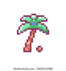 Icono de árbol de palma. Vector Y2K 8Bit Pegatina de la Flora Tropical de la Playa. Lindo elemento del videojuego de la palma costera para la decoración de las vacaciones.