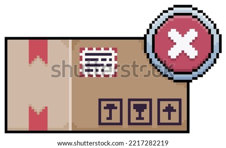 Pixel art parcel box with canceled order icon vector icon for 8bit game on white background
