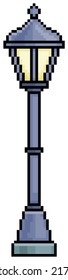 Pixel art park lamp post. Urban furniture vector icon for 8bit game on white background
