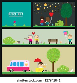 Pixel art park, vector illustration