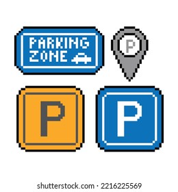 Pixel art. Juego de señales de estacionamiento 