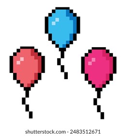 Pixel art party balloon illustration isolated on transparent background for websites and graphic resources.