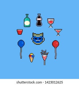 Pixel art party elements set.8bit.