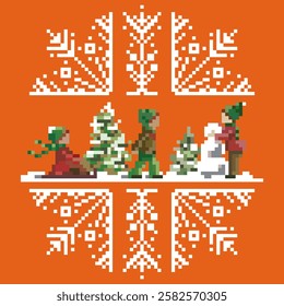 Pixel art pattern design for fabric and for all business
