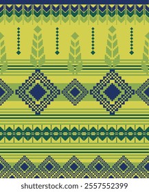 Pixel Art Pattern Design - Geometric Abstract in Green and Blue