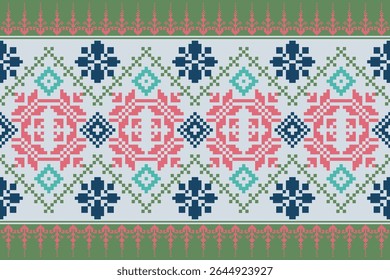 pixel art pattern with  Intricate Tribal Textile Pattern  and Ethnic Motifs
