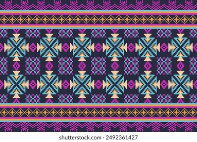 Pixel art pattern seamless for Fabric geometric ethnic pattern seamless,Pixel pattern art wallpaper Background, Design for fabric, curtain, carpet ,geometry seamless pattern art illustration