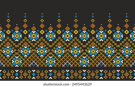 Pixel art pattern seamless for Fabric geometric ethnic pattern seamless,Pixel pattern art wallpaper Background, Design for fabric, curtain, carpet ,geometry seamless pattern art illustration