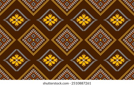 Pixel Art Muster nahtlos für Stoff geometrische ethnische Muster nahtlos, Pixel Muster Kunst Tapete Hintergrund, Design für Stoff, Vorhang, Teppich, Geometrie nahtlose Muster Kunst Illustration