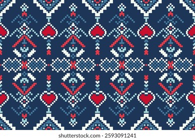 Pixel art pattern seamless for Fabric geometric ethnic pattern seamless,Pixel pattern art wallpaper Background, Design for fabric, curtain, carpet ,geometry seamless pattern art illustration