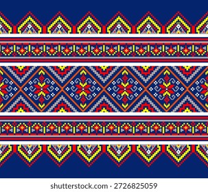 Patrón de arte de píxeles sin fisuras para tela patrón étnico geométrico sin fisuras, patrón de píxeles de fondo de Fondo de pantalla de arte, diseño para tela, cortina, alfombra, geometría, ropa de cama, patrón de arte sin fisuras ilustración, rojo, amarillo, gris, blanco, color azul oscuro, vintage, estilo de lujo