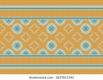 Pixel art patterns folk traditional black background, geometric ethnic seamless pattern vector illustration Design for Cross stitch Carpet Wallpaper Clothing Texti Fabric Wrapping Batik Embroidery
