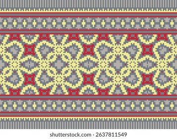 Pixel art patterns folk traditional black background, geometric ethnic seamless pattern vector illustration Design for Cross stitch Carpet Wallpaper Clothing Texti Fabric Wrapping Batik Embroidery
