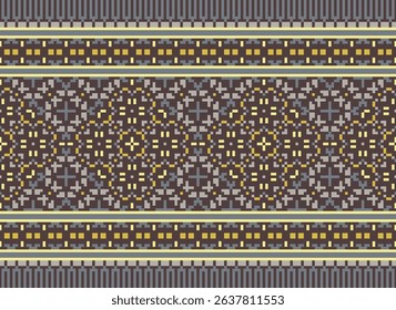 Pixel art patterns folk traditional black background, geometric ethnic seamless pattern vector illustration Design for Cross stitch Carpet Wallpaper Clothing Texti Fabric Wrapping Batik Embroidery