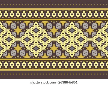 Pixel art patterns folk traditional black background, geometric ethnic seamless pattern vector illustration Design for Cross stitch Carpet Wallpaper Clothing Texti Fabric Wrapping Batik Embroidery