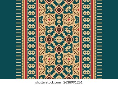 Pixel art patterns folk traditional black background, geometric ethnic seamless pattern vector illustration Design for Cross stitch Carpet Wallpaper Clothing Texti Fabric Wrapping Batik Embroidery