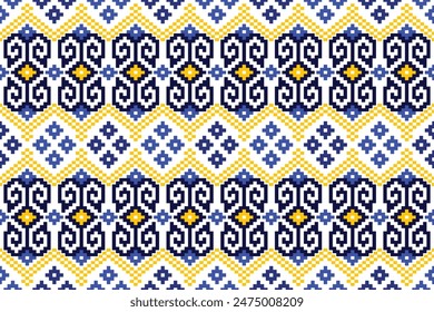 Pixel art  patterns on fabric, tablecloths, clothes, skirts, curtains, carpets.