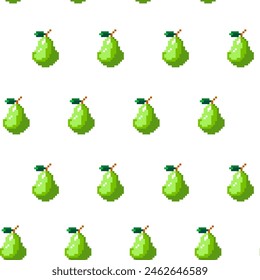 Pixel Art Pear Seamless Pattern