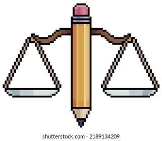 Pixel art pencil scale vector icon for 8bit game on white background
 