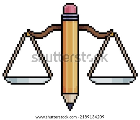 Pixel art pencil scale vector icon for 8bit game on white background
 