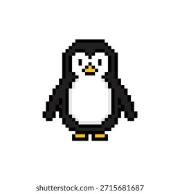 Icono de Vector del pingüino 8 bits del arte del pixel para el logotipo del juego de ordenador