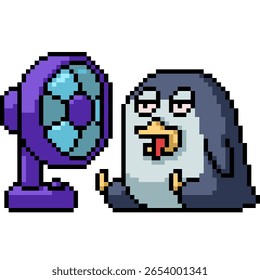 pixel art of penguin hot electric fan isolated background
