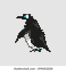 Pixel Art Pinguin. Einzelne pixelige Vektorgrafik.