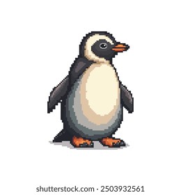 Pixel Art Penguin with Orange Feet. Vector illustration design.