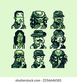 Pixel art people character set, man, woman, girl, guy, avatar, social net portrait, profile picture. Design of 80s. Game assets. 8-bit. Isolated vector illustration background.