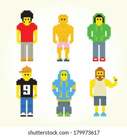 Pixel art people vector set one