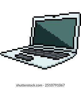 pixel art of personal computer laptop isolated background