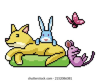 pixel art of pet group friend