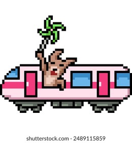 pixel art of pet train travel isolated background