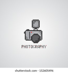 pixel art photo camera with lighting
