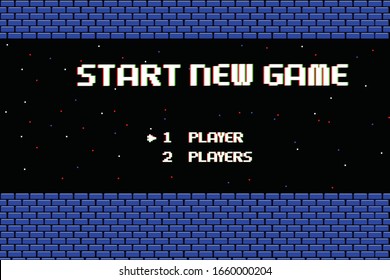 pixel art phrase New game and start. Retro game interface