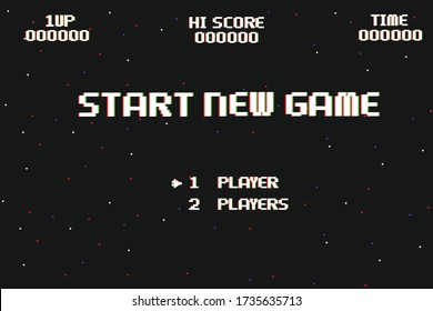 pixel art phrase New game and start. Retro game interface