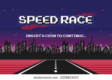 pixel art phrase Speed race. Retro game interface