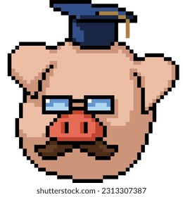 pixel art of pig graduation doctor