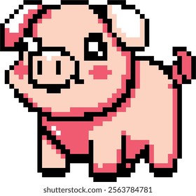 Pixel art Pig. Pixelated Pig. Farm barn pig animal icon pixelated for the pixel art game and icon for website and video game. old school retro.