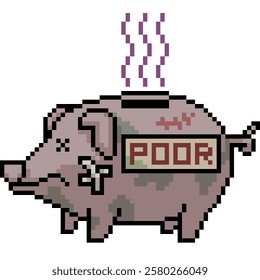 pixel art of piggy bank poor isolated background