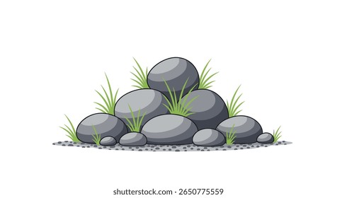 Pixel art pile of gray rocks with green grass growing through them